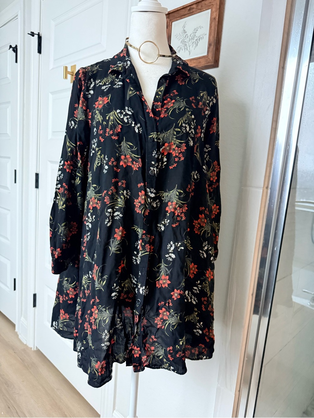 Zara Black Floral Button-Front Women's Dress